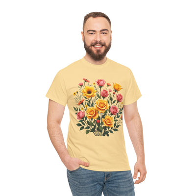 Wildflowers and Pink & Yellow Roses, Graphic T-Shirts for Women, Floral Shirt, Womens Short Sleeve, Ladies Graphic Tees #5139TTS