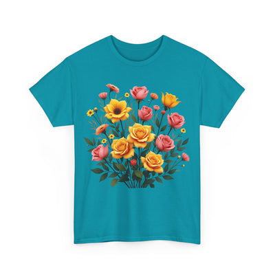 Wildflowers and Pink & Yellow Roses, Graphic T-Shirts for Women, Floral Shirt, Womens Short Sleeve, Ladies Graphic Tees #5139TTS