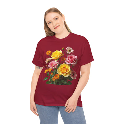 Wildflowers and Pink & Yellow Roses, Graphic T-Shirts for Women, Floral Shirt, Womens Short Sleeve, Ladies Graphic Tees #5148TTS