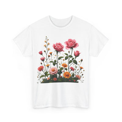 Wildflowers and Pink Roses, Graphic T-Shirts for Women, Floral Shirt, Womens Short Sleeve, Ladies Graphic Tees #5013TTS