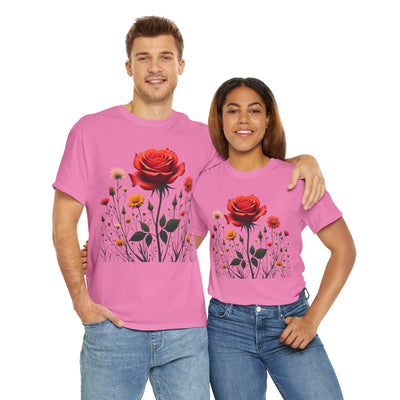 Wildflowers and a Red Rose, Graphic T-Shirts for Women, Floral Shirt, Womens Short Sleeve, Ladies Graphic Tees #5007TTS