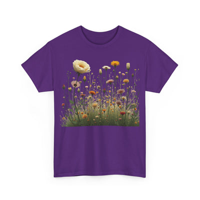 Wildflowers and White Roses, Graphic T-Shirts for Women, Floral Shirt, Womens Short Sleeve, Ladies Graphic Tees #5041TTS