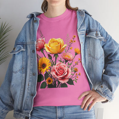 Wildflowers and Pink & Yellow Roses, Graphic T-Shirts for Women, Floral Shirt, Womens Short Sleeve, Ladies Graphic Tees #5146TTS
