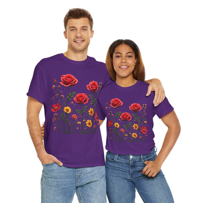 Wildflowers and Red Roses, Graphic T-Shirts for Women, Floral Shirt, Womens Short Sleeve, Ladies Graphic Tees #5034TTS