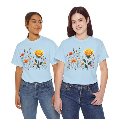 Wildflowers and a Yellow Rose, Graphic T-Shirts for Women, Floral Shirt, Womens Short Sleeve, Ladies Graphic Tees #5010TTS