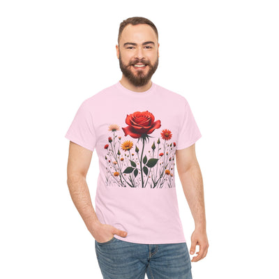 Wildflowers and a Red Rose, Graphic T-Shirts for Women, Floral Shirt, Womens Short Sleeve, Ladies Graphic Tees #5007TTS