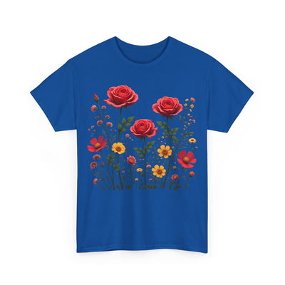 Wildflowers and Red Roses, Graphic T-Shirts for Women, Floral Shirt, Womens Short Sleeve, Ladies Graphic Tees #5034TTS