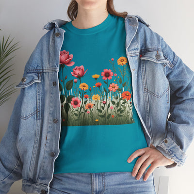 Wildflowers and Pink Roses, Graphic T-Shirts for Women, Floral Shirt, Womens Short Sleeve, Ladies Graphic Tees #5020TTS