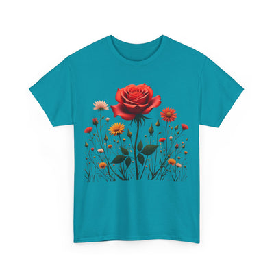 Wildflowers and a Red Rose, Graphic T-Shirts for Women, Floral Shirt, Womens Short Sleeve, Ladies Graphic Tees #5007TTS