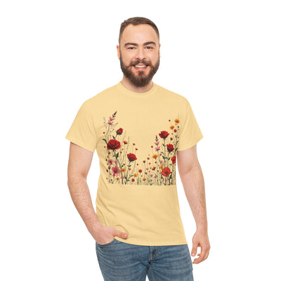 Wildflowers and Red Roses, Graphic T-Shirts for Women, Floral Shirt, Womens Short Sleeve, Ladies Graphic Tees #5033TTS