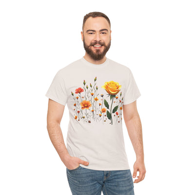 Wildflowers and a Yellow Rose, Graphic T-Shirts for Women, Floral Shirt, Womens Short Sleeve, Ladies Graphic Tees #5010TTS