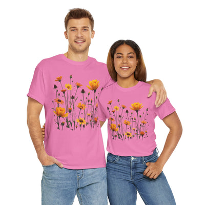 Wildflowers and Yellow Roses, Graphic T-Shirts for Women, Floral Shirt, Womens Short Sleeve, Ladies Graphic Tees #5011TTS