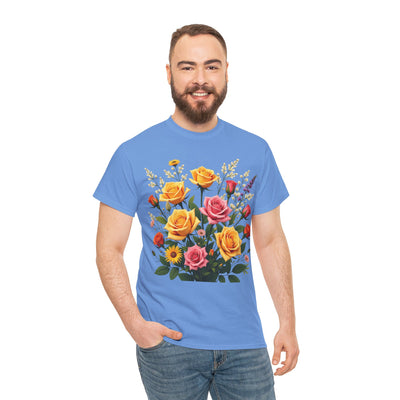 Wildflowers and Pink & Yellow Roses, Graphic T-Shirts for Women, Floral Shirt, Womens Short Sleeve, Ladies Graphic Tees #5142TTS