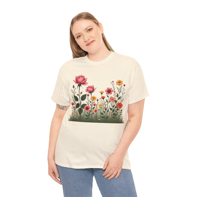 Wildflowers and Pink Roses, Graphic T-Shirts for Women, Floral Shirt, Womens Short Sleeve, Ladies Graphic Tees #5020TTS