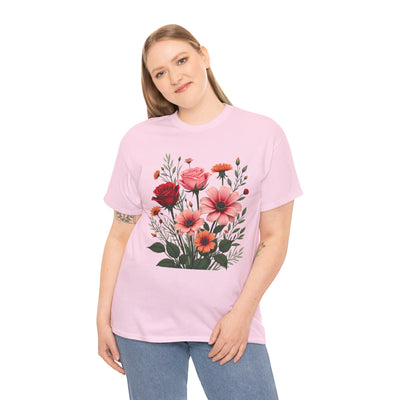 Wildflowers and Pink & Red Roses, Graphic T-Shirts for Women, Floral Shirt, Womens Short Sleeve, Ladies Graphic Tees #5133TTS