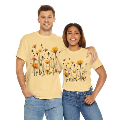Wildflowers and Yellow Roses, Graphic T-Shirts for Women, Floral Shirt, Womens Short Sleeve, Ladies Graphic Tees #5011TTS