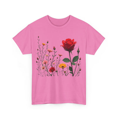 Wildflowers and a Red Rose, Graphic T-Shirts for Women, Floral Shirt, Womens Short Sleeve, Ladies Graphic Tees #5006TTS