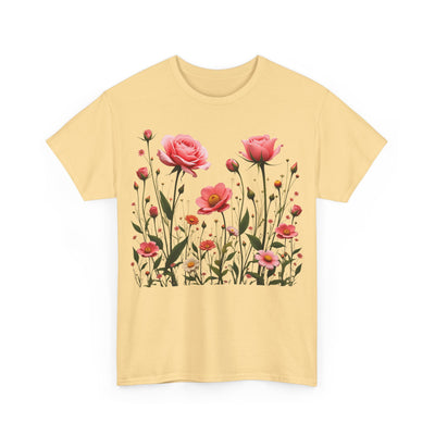 Wildflowers and Pink Roses, Graphic T-Shirts for Women, Floral Shirt, Womens Short Sleeve, Ladies Graphic Tees #5022TTS