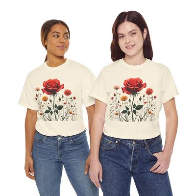 Wildflowers and a Red Rose, Graphic T-Shirts for Women, Floral Shirt, Womens Short Sleeve, Ladies Graphic Tees #5007TTS
