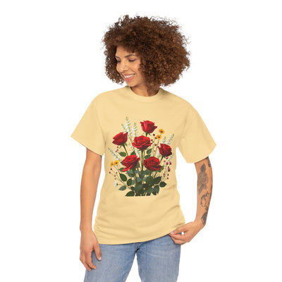 Wildflowers and Red Roses, Graphic T-Shirts for Women, Floral Shirt, Womens Short Sleeve, Ladies Graphic Tees #5128TTS
