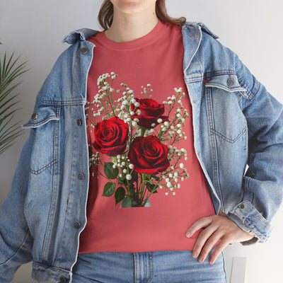 Wildflowers and Red Roses, Graphic T-Shirts for Women, Floral Shirt, Womens Short Sleeve, Ladies Graphic Tees #5127TTS
