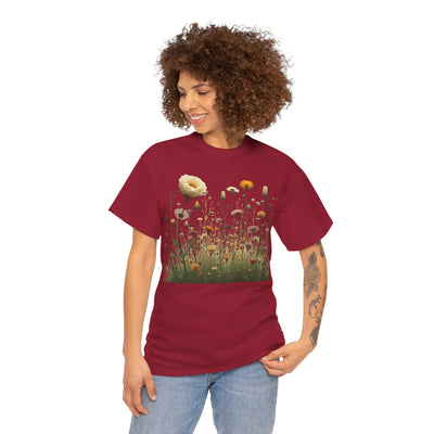 Wildflowers and White Roses, Graphic T-Shirts for Women, Floral Shirt, Womens Short Sleeve, Ladies Graphic Tees #5041TTS