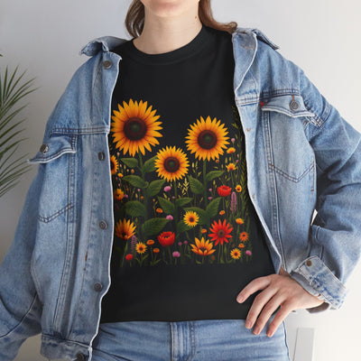 Sunflowers & Wildflowers, Graphic T-Shirts for Women, Floral Shirt, Womens Short Sleeve, Ladies Graphic Tees #5154TTS