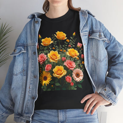 Wildflowers and Pink & Yellow Roses, Graphic T-Shirts for Women, Floral Shirt, Womens Short Sleeve, Ladies Graphic Tees #5141TTS