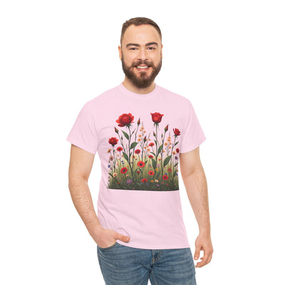 Wildflowers and Red Roses, Graphic T-Shirts for Women, Floral Shirt, Womens Short Sleeve, Ladies Graphic Tees #5032TTS