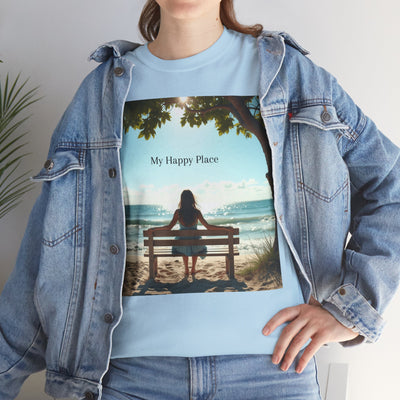 My Happy Place, Woman on Bench, Looking at Waves,Safe Place T-Shirt, Finding My Happy Place Top, Ocean Waves,#5003STS