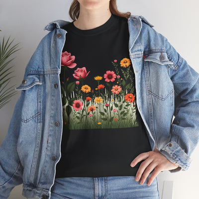 Wildflowers and Pink Roses, Graphic T-Shirts for Women, Floral Shirt, Womens Short Sleeve, Ladies Graphic Tees #5020TTS