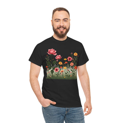 Wildflowers and Pink Roses, Graphic T-Shirts for Women, Floral Shirt, Womens Short Sleeve, Ladies Graphic Tees #5020TTS