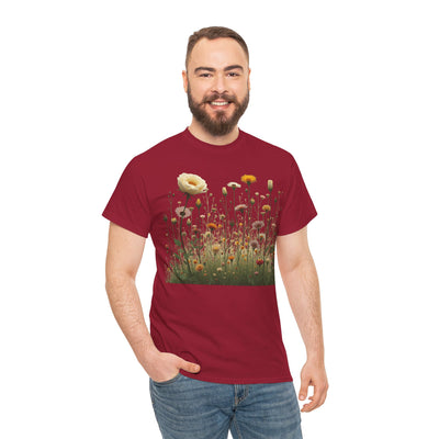Wildflowers and White Roses, Graphic T-Shirts for Women, Floral Shirt, Womens Short Sleeve, Ladies Graphic Tees #5041TTS