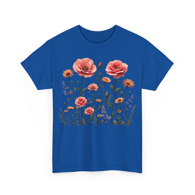Wildflowers and Pink Roses, Graphic T-Shirts for Women, Floral Shirt, Womens Short Sleeve, Ladies Graphic Tees #5015TTS
