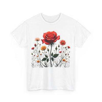 Wildflowers and a Red Rose, Graphic T-Shirts for Women, Floral Shirt, Womens Short Sleeve, Ladies Graphic Tees #5007TTS