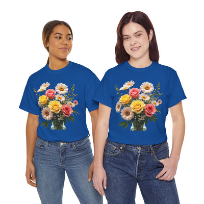 Wildflowers and Pink & Yellow Roses, Graphic T-Shirts for Women, Floral Shirt, Womens Short Sleeve, Ladies Graphic Tees #5136TTS