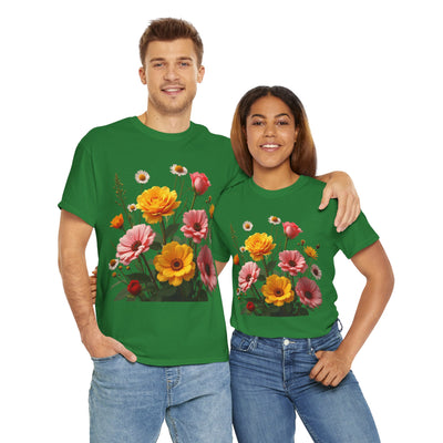 Wildflowers and Pink & Yellow Roses, Graphic T-Shirts for Women, Floral Shirt, Womens Short Sleeve, Ladies Graphic Tees #5147TTS