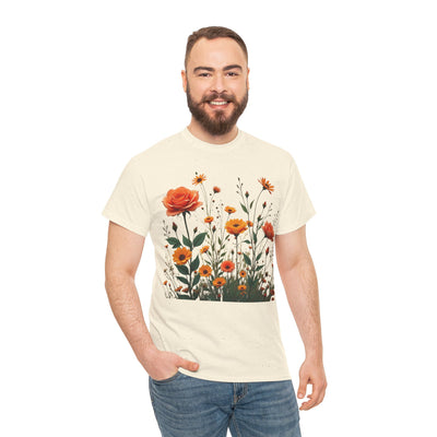 Wildflowers and Orange Roses, Graphic T-Shirts for Women, Floral Shirt, Womens Short Sleeve, Ladies Graphic Tees #5046TTS