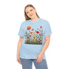 Wildflowers and Orange Roses, Graphic T-Shirts for Women, Floral Shirt, Womens Short Sleeve, Ladies Graphic Tees #5045TTS