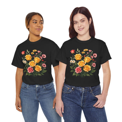 Wildflowers and Pink & Yellow Roses, Graphic T-Shirts for Women, Floral Shirt, Womens Short Sleeve, Ladies Graphic Tees #5137TTS