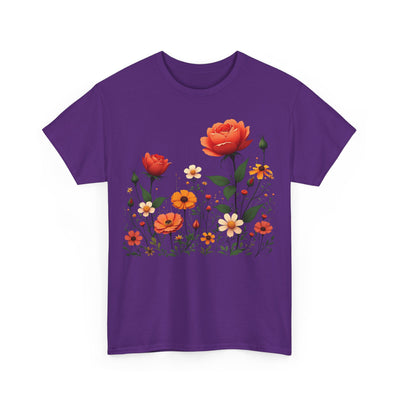 Wildflowers and Orange Roses, Graphic T-Shirts for Women, Floral Shirt, Womens Short Sleeve, Ladies Graphic Tees #5043TTS