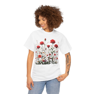 Wildflowers and Red Roses, Graphic T-Shirts for Women, Floral Shirt, Womens Short Sleeve, Ladies Graphic Tees #5035TTS