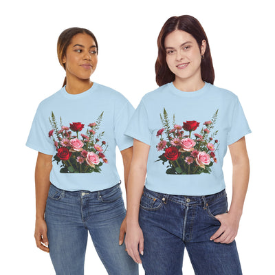 Wildflowers and Red & Pink Roses, Graphic T-Shirts for Women, Floral Shirt, Womens Short Sleeve, Ladies Graphic Tees #5132TTS