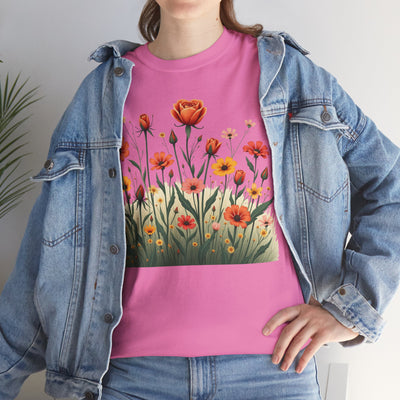 Wildflowers and Orange Roses, Graphic T-Shirts for Women, Floral Shirt, Womens Short Sleeve, Ladies Graphic Tees #5047TTS