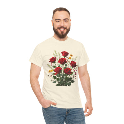 Wildflowers and Red Roses, Graphic T-Shirts for Women, Floral Shirt, Womens Short Sleeve, Ladies Graphic Tees #5128TTS
