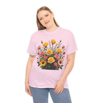 Wildflowers and Pink & Yellow Roses, Graphic T-Shirts for Women, Floral Shirt, Womens Short Sleeve, Ladies Graphic Tees #5141TTS
