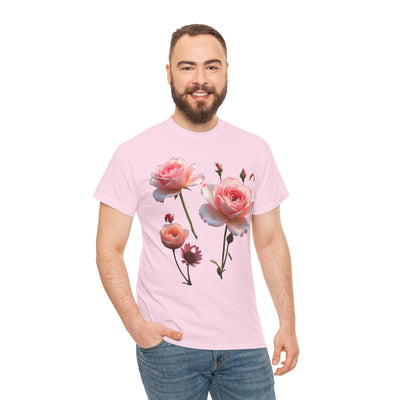 Wildflowers and Pink Roses, Graphic T-Shirts for Women, Floral Shirt, Womens Short Sleeve, Ladies Graphic Tees #5019TTS