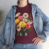 Wildflowers and Pink & Yellow Roses, Graphic T-Shirts for Women, Floral Shirt, Womens Short Sleeve, Ladies Graphic Tees #5136TTS