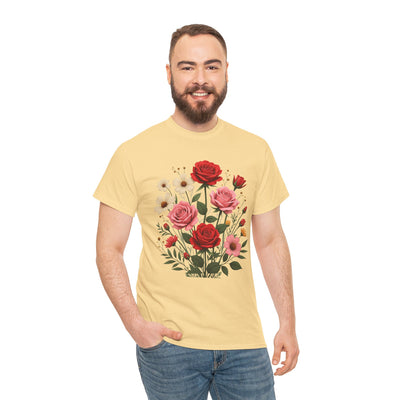 Wildflowers and Pink & Red Roses, Graphic T-Shirts for Women, Floral Shirt, Womens Short Sleeve, Ladies Graphic Tees #5134TTS