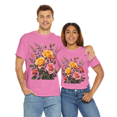 Wildflowers and Pink & Yellow Roses, Graphic T-Shirts for Women, Floral Shirt, Womens Short Sleeve, Ladies Graphic Tees #5149TTS